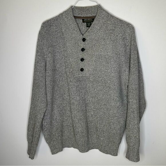 Eddie Bauer Mens Sweater Size Large Pullover Heathered Gray V Neck - Picture 4 of 8